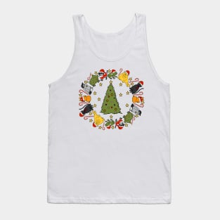Cute Animals Stars Candy Canes Around the Christmas Tree Tank Top